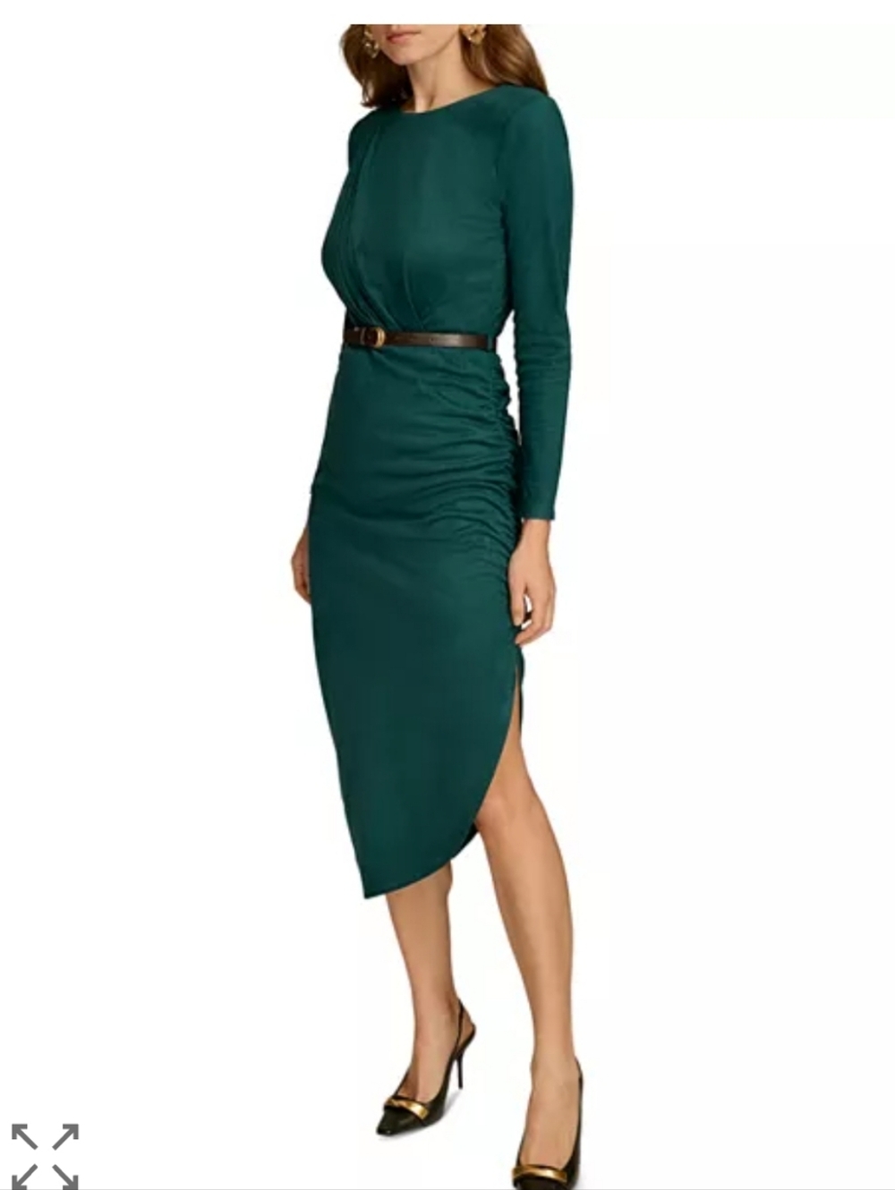 Donna Karan New York Teal Draped Dress Sz 16 Long Sleeve Belted Midi Sheath NWT - Picture 2 of 13